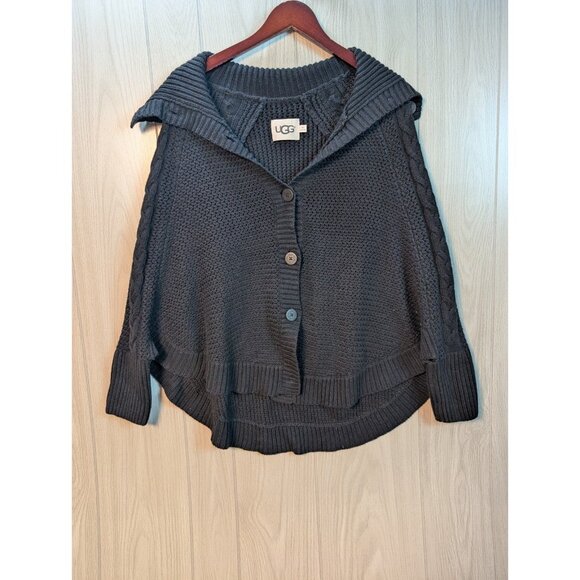 UGG Australia Women’s Maribeth Heavyweight Knitted Cape Sweater Size M/L Black - Picture 1 of 6
